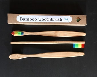 Rainbow Bristle Bamboo Toothbrush, Adult size medium bristle