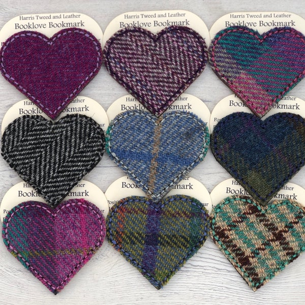 Harris Tweed and Leather Heart Shaped Bookmark