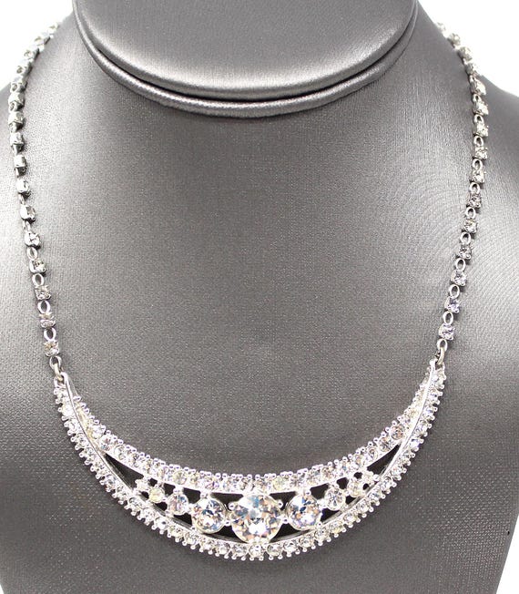 Vintage Signed BOGOFF Clear Rhinestone Necklace w… - image 3