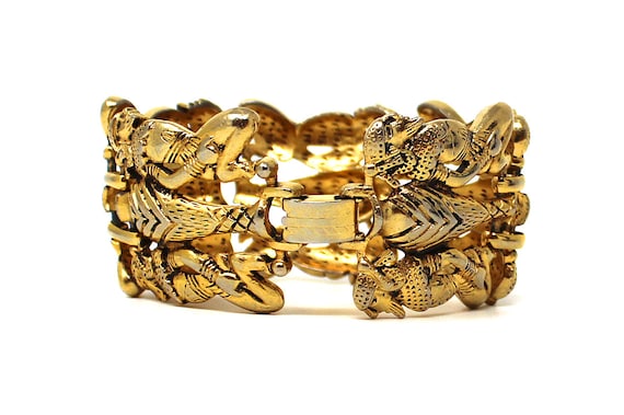 Vintage Molded Egyptian Revival Gold Tone Bracelet - image 2