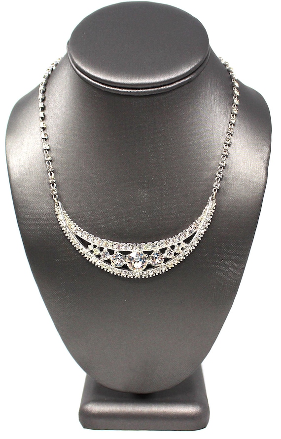 Vintage Signed BOGOFF Clear Rhinestone Necklace w… - image 1