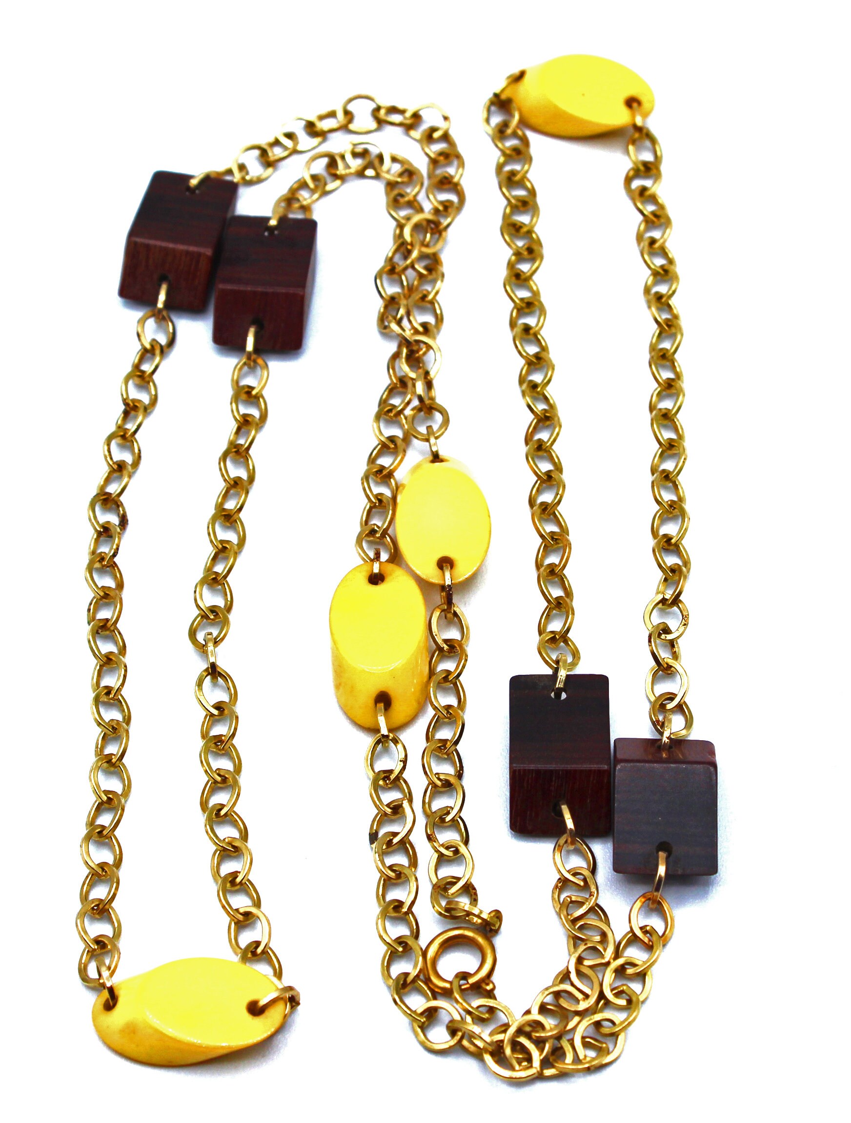 Collier Vintage Bakélite Et Métal Doré - Style Bohème, Vert, Occasion