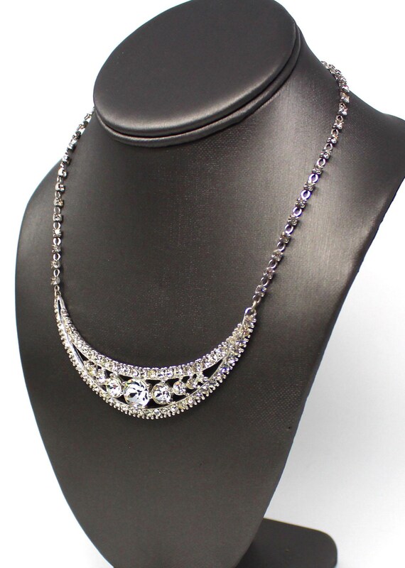 Vintage Signed BOGOFF Clear Rhinestone Necklace w… - image 2