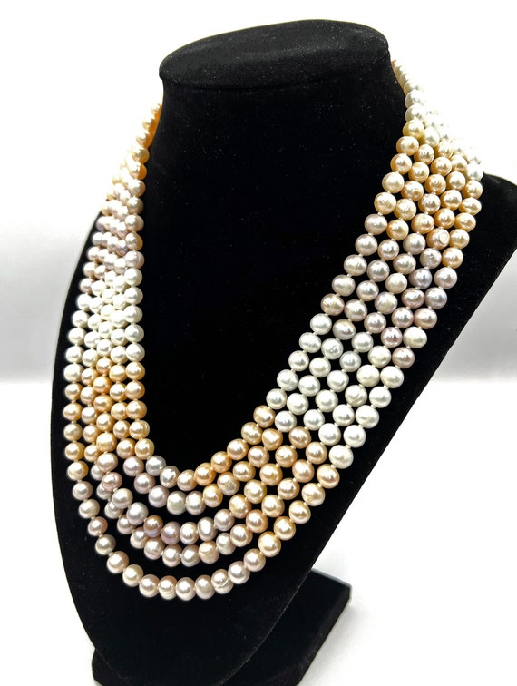 Fabulous Five Strand Real Freshwater Pearl Necklac
