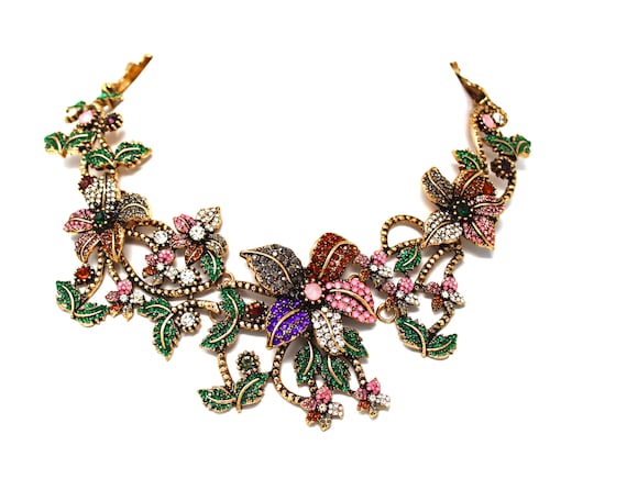 Fabulous Floral Themed Multicolored Rhinestone St… - image 1