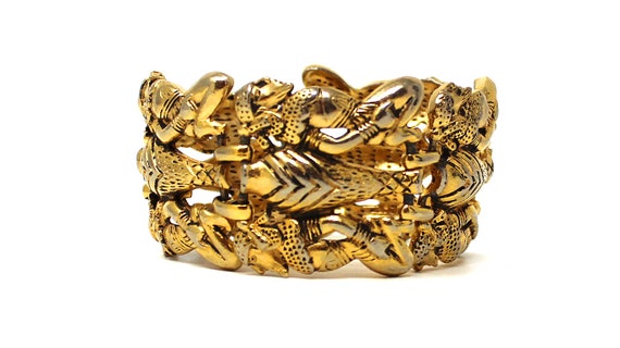 Vintage Molded Egyptian Revival Gold Tone Bracelet - image 1