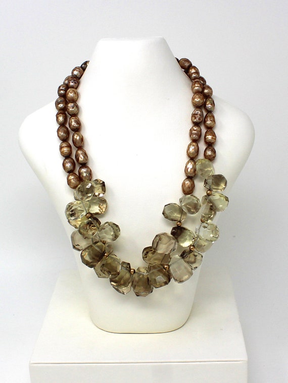 Natural Pearl and Citrine Stone Double Strand Neck