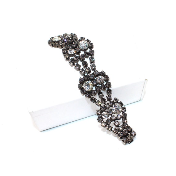 Signed Kramer Mid Century Smokey Rhinestone Brace… - image 2