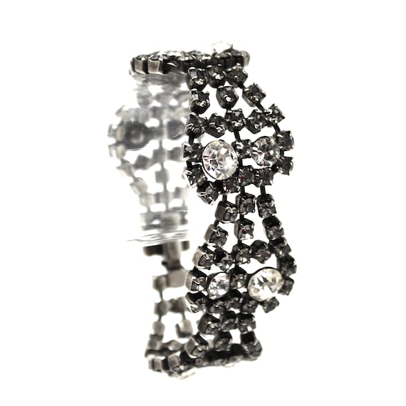 Signed Kramer Mid Century Smokey Rhinestone Brace… - image 1