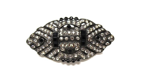 Signed Ben Amun Retro Deco Style Rhinestone Brooch - image 2