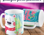 4 Plantillas para Sublimar Taza Merry Christmas  JPEG, sublimation mug templates navidad merry christmas. Mug sublimation design