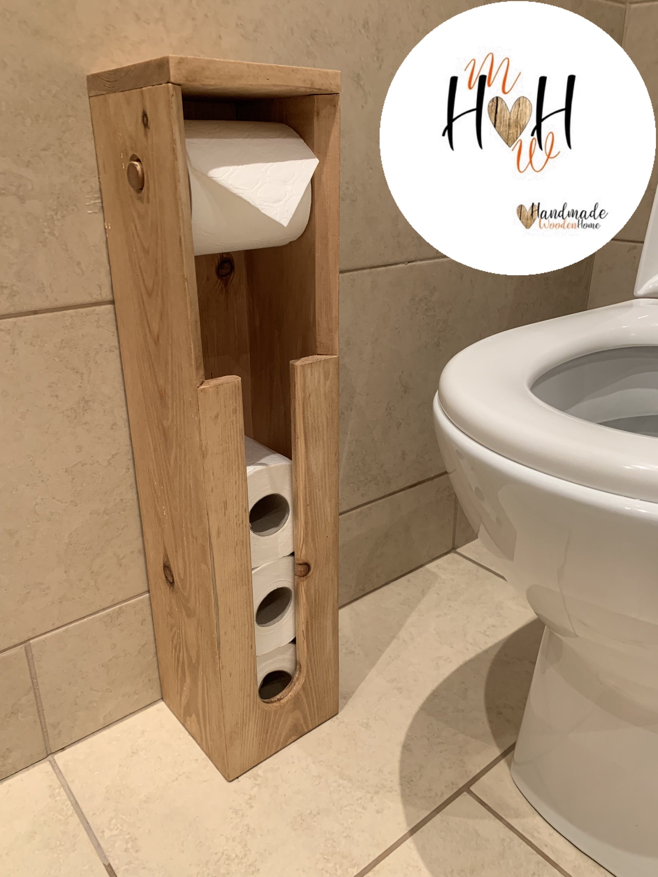 Free Standing Toilet Paper Holder Tissue Paper Holder Stand with Wood Shelf  Rustic Toilet Paper Roll Holder Standing for Farmhouse Bathroom Washroom