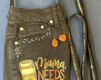 Coffee - Upzcycled Denim Shoulder/Crossbody Purse made from Recycled Jeans