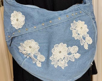 Upcycled Denim Shoulder/Crossbody Purse made from Recycled Jeans