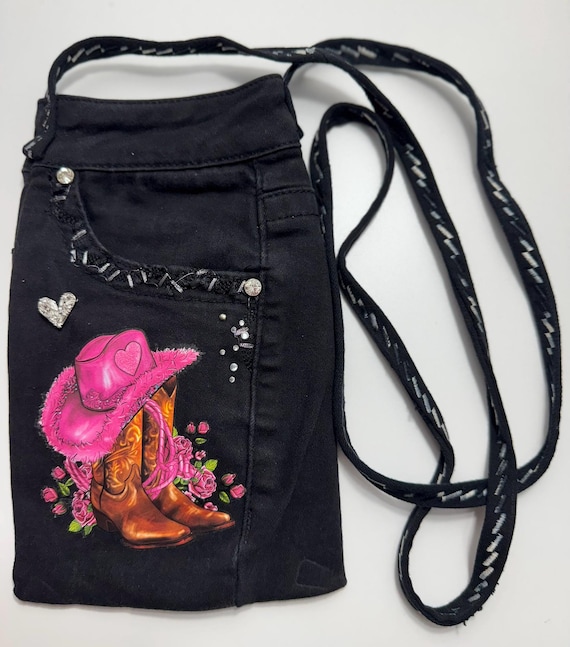 Cowboy Boots - Upcycled Denim Shoulder/crossbody Purse Made  display picture 3