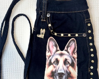 German Shepherd  - Upcycled Denim Shoulder/Crossbody Purse made from Recycled Jeans