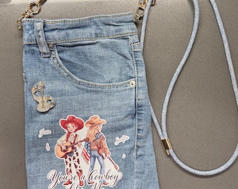 Toy Story upcycled Denim Shoulder/Crossbody adjustable strap, Purse made from Recycled Jeans.