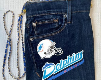 Football Miami Upcycled Denim Shoulder/Crossbody Purse made from Recycled Jeans