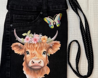Highland Cow made from recycled Demin