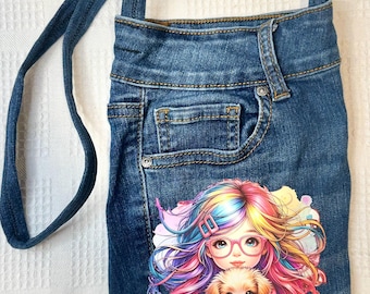 Upcycled Denim Shoulder/Crossbody Purse made from Recycled Jeans