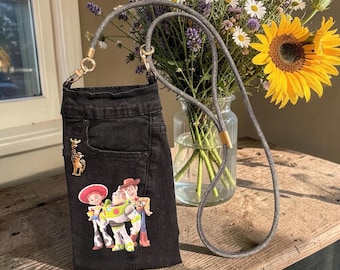 Toy Story upcycled Denim Shoulder/Crossbody adjustable strap, Purse made from Recycled Jeans.