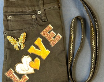Volleyball - Upcycled Denim Shoulder/Crossbody Purse made from Recycled Jeans