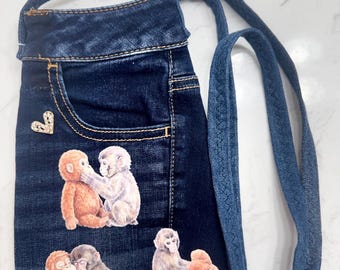 Punch Monkey - Upcycled Denim Shoulder/Crossbody Purse made from Recycled Jeans