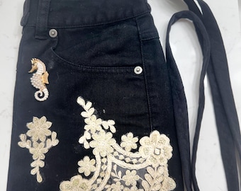 Upcycled Denim Shoulder/Crossbody Purse made from Recycled Jeans