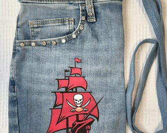 Football BUC's Tampa Upcycled Denim Shoulder/Crossbody Purse made from Recycled Jeans