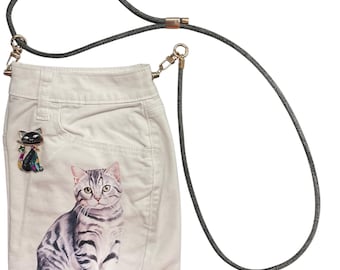 Cat - Upcycled Denim Shoulder/Crossbody Purse made from Recycled Jeans