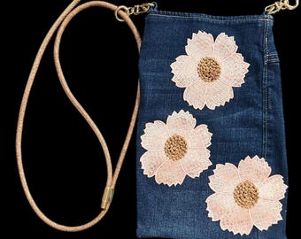 Upcycled Denim Shoulder/Crossbody Purse made from Recycled Jeans.