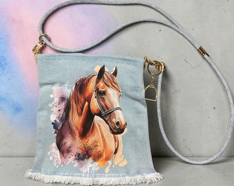 Horse upcycled Denim Crossbody Purse made from Recycled Jeans.