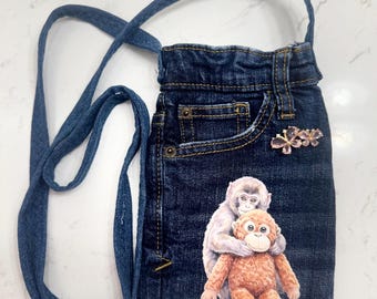 Punch Monkey - Upcycled Denim Shoulder/Crossbody Purse made from Recycled Jeans