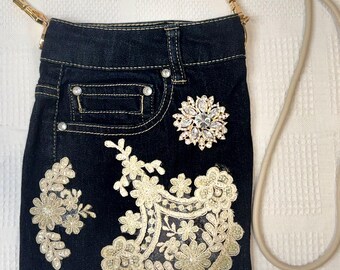 Upcycled Denim Shoulder/Crossbody Purse made from Recycled Jeans