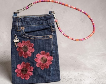 Upcycled Denim Shoulder Purse made from Recycled Jeans.