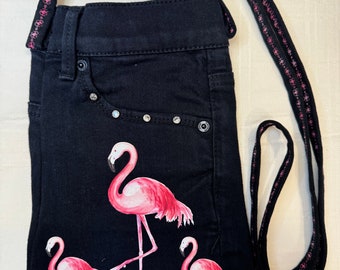 Flamingo - Borsa a spalla/tracolla in denim riciclato realizzata con jeans riciclati