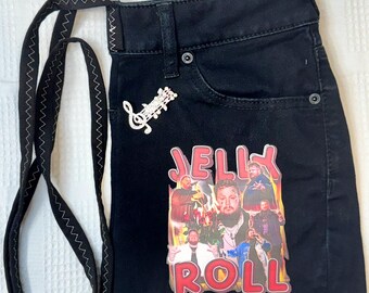 Jelly Roll Upcycled Denim Shoulder/Crossbody Purse made from Recycled Jeans