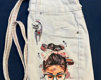 Cat Mom - Upcycled Denim Shoulder/Crossbody Purse made from Recycled Jeans