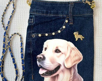 Labrador Retriever - Upcycled Denim Shoulder/Crossbody Purse made from Recycled Jeans