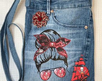Football BUC's Tampa Upcycled Denim Shoulder/Crossbody Purse made from Recycled Jeans