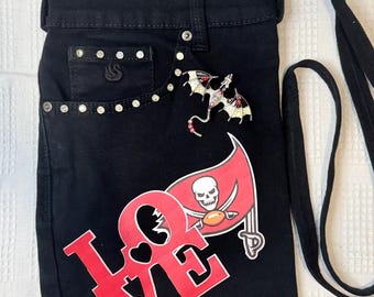 Football BUC's Tampa Upcycled Denim Shoulder/Crossbody Purse made from Recycled Jeans