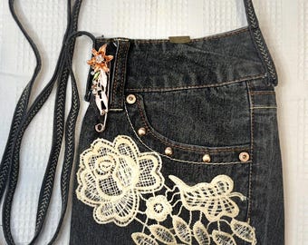 Upcycled Denim Shoulder/Crossbody Purse made from Recycled Jeans