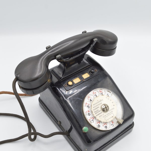 Ancien téléphone vintage a cadran avec son combiné - occasion