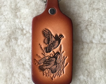 Handmade Leather Quail Key Tag
