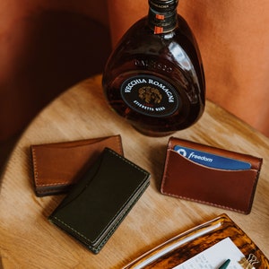 Leather Cardholder Wallet - Money Clip, Handmade, Custom, Minimalistic