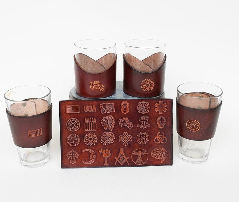 Stamp Rocks Glass Design Leather Rocks Glass Motley Stamps, Army, American Flag, Military ...