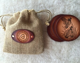 Leather Coaster Set - Quail