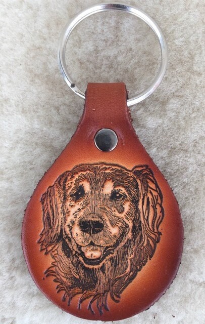 Handmade Leather Golden Retriever Key Tag