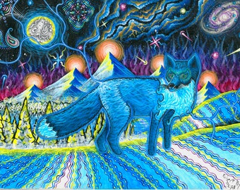 Original Psychedelic Fox Acrylic Painting