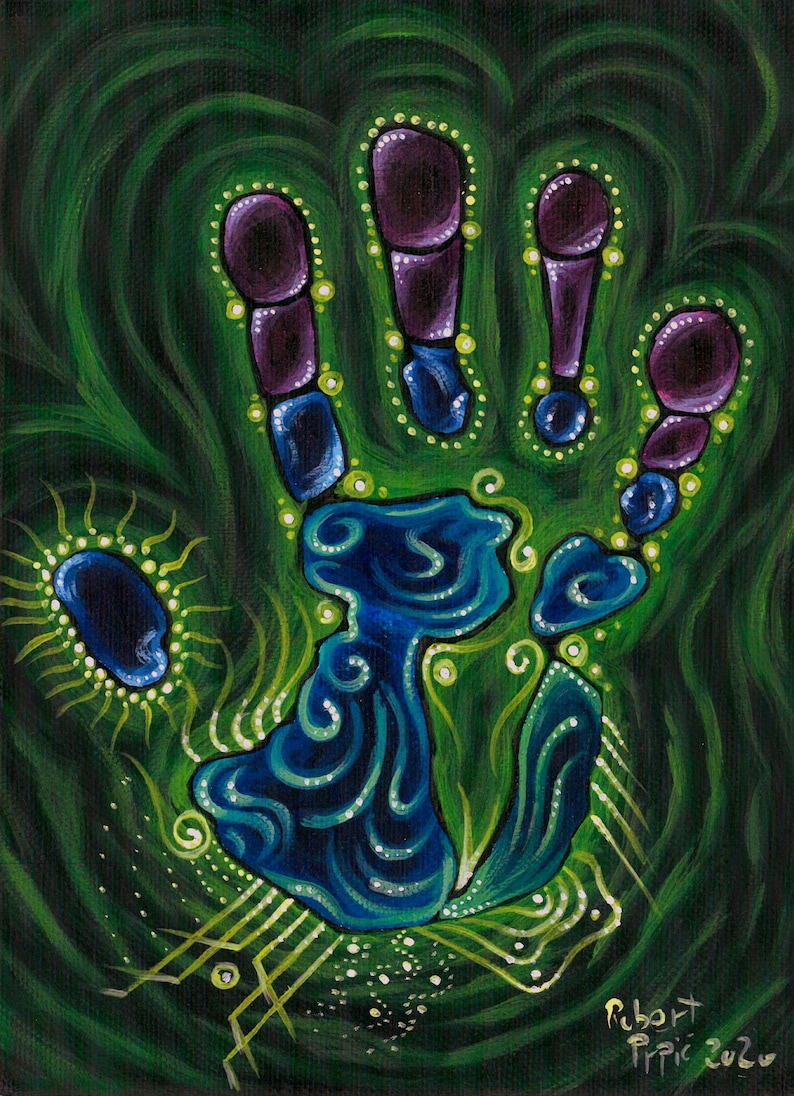 Original Psychedelic Hand Print Acrylic Painting